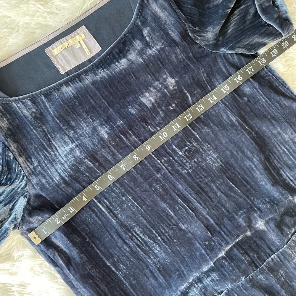 Floreat | Anthropologie Crushed Vevlet Whimsigoth Patch Pocket Navy Shirt Dress - Picture 7 of 11